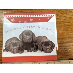 Vtg SPCAI Chocolate Brown Lab Puppy Dog Let It Snow Christmas Greeting Card